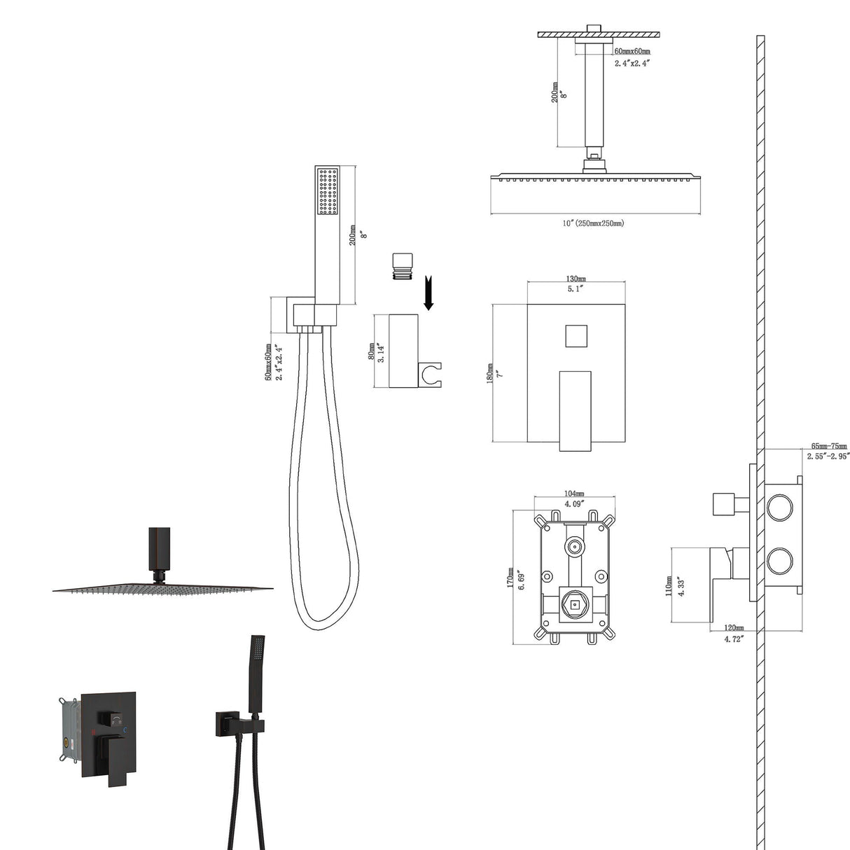 Dual Shower Head System With Ceiling Mount And Rough In Valve