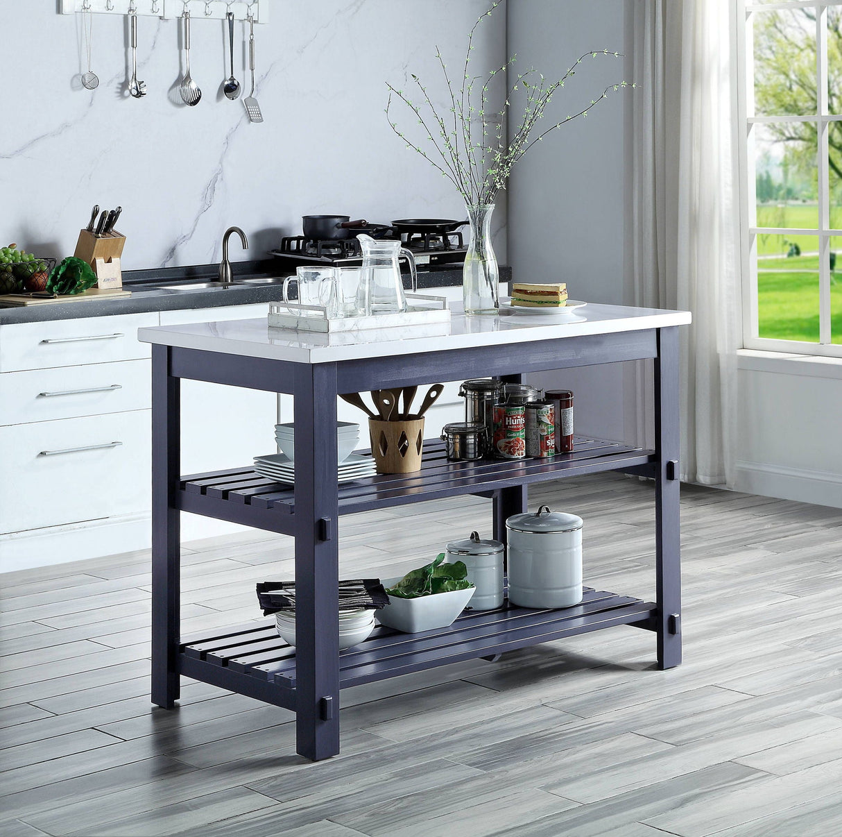 Enapay - Marble Top Top Kitchen Island - Gray by Couch.com