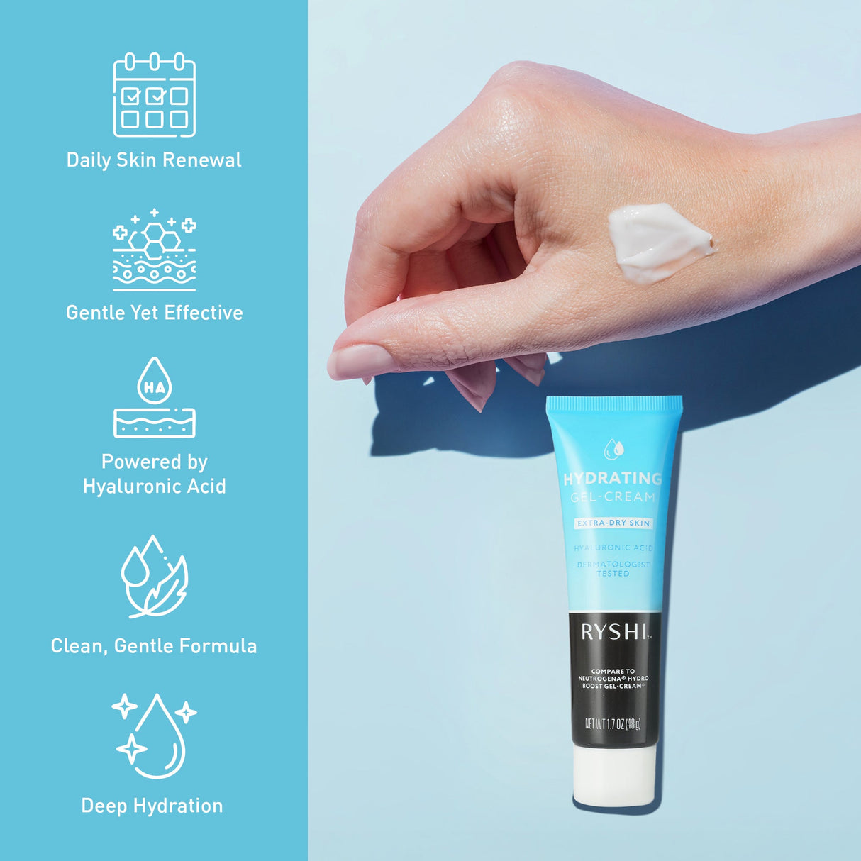 Hydrating Gel Cream for Extra Dry Skin – With Hyaluronic Acid | 1.7 oz (48 g) Deep Moisture, Lightweight Feel – Gentle on Sensitive Skin by Pursonic