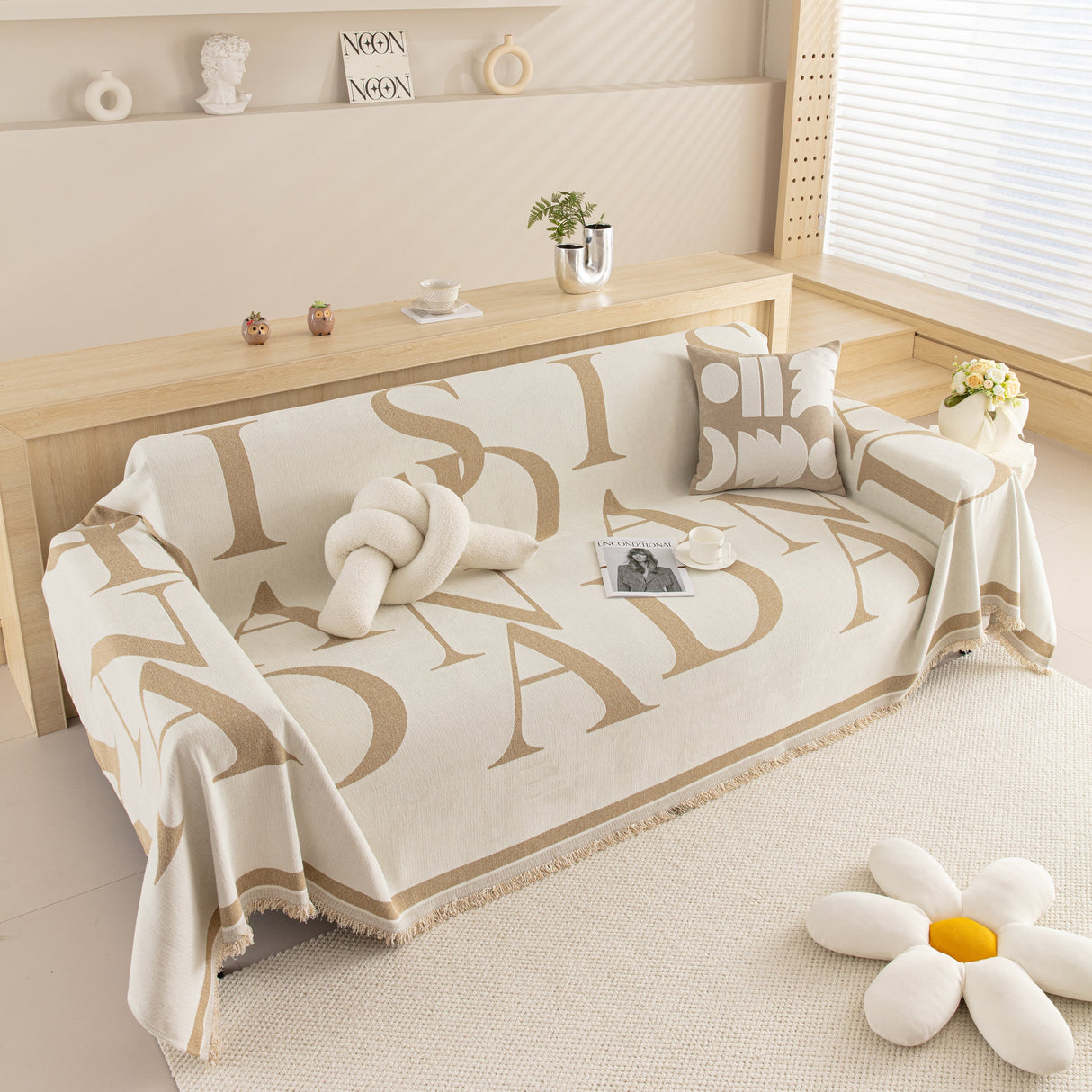 Chenille Jacquard Alphabet Sofa Blanket Cover, L Shape Sofa Cover, Reversible Couch Covers for Dogs