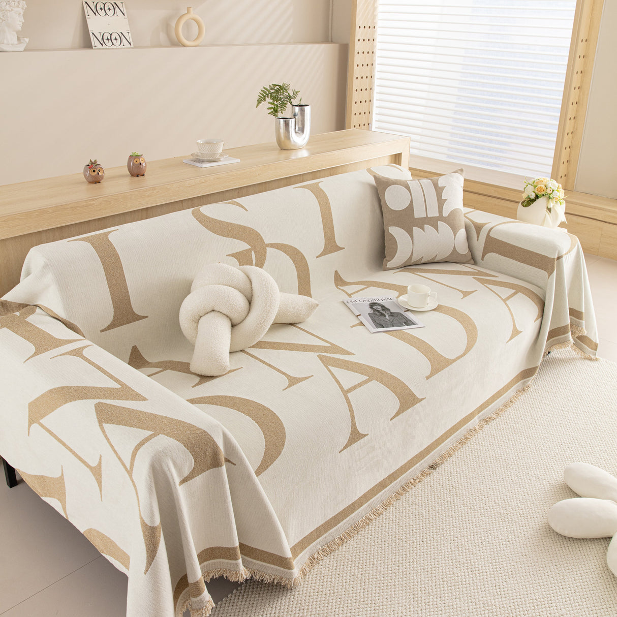 Chenille Jacquard Alphabet Sofa Blanket Cover, L Shape Sofa Cover, Reversible Couch Covers for Dogs