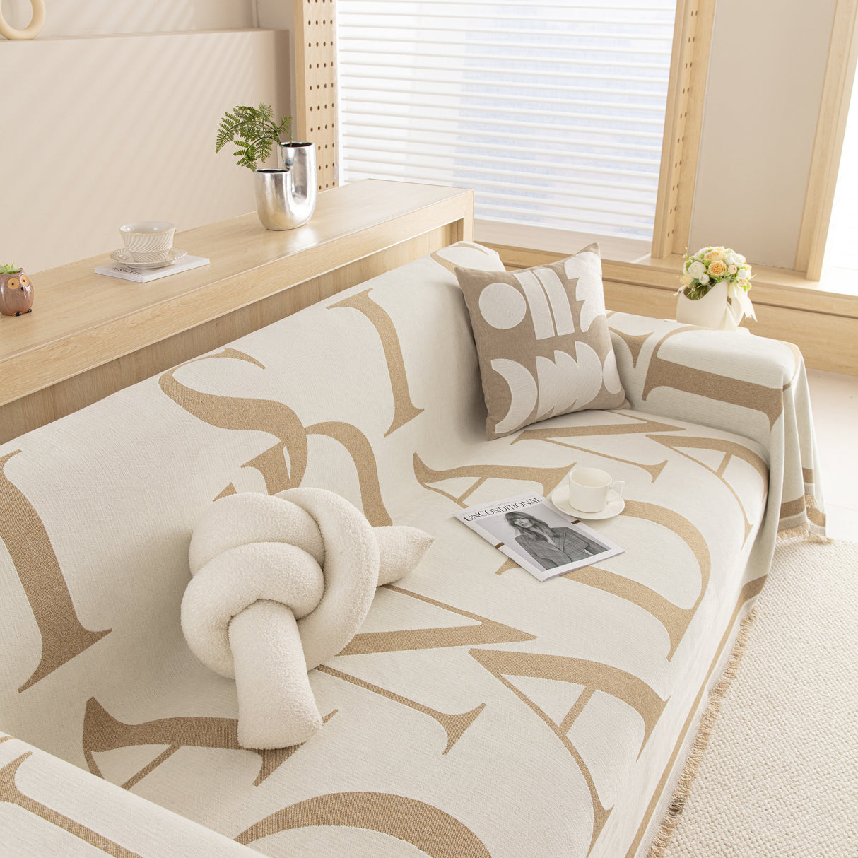 Chenille Jacquard Alphabet Sofa Blanket Cover, L Shape Sofa Cover, Reversible Couch Covers for Dogs