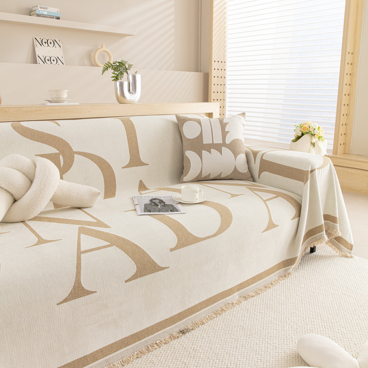 Chenille Jacquard Alphabet Sofa Blanket Cover, L Shape Sofa Cover, Reversible Couch Covers for Dogs