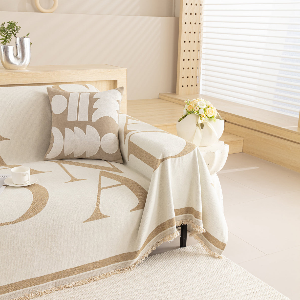 Chenille Jacquard Alphabet Sofa Blanket Cover, L Shape Sofa Cover, Reversible Couch Covers for Dogs