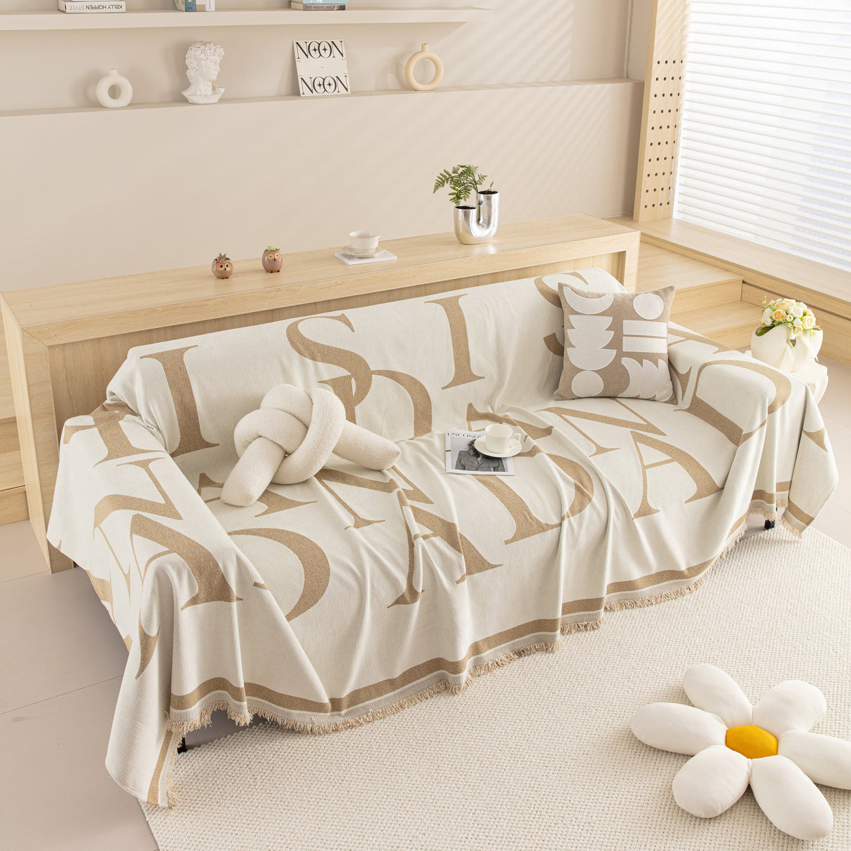 Chenille Jacquard Alphabet Sofa Blanket Cover, L Shape Sofa Cover, Reversible Couch Covers for Dogs