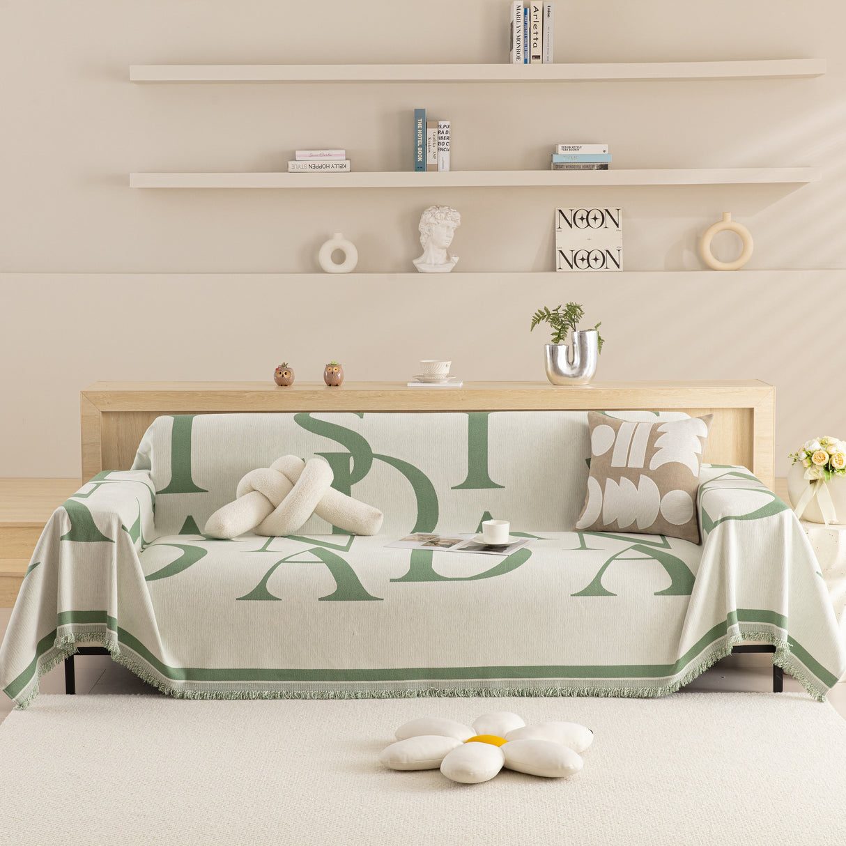 Chenille Jacquard Alphabet Sofa Blanket Cover, L Shape Sofa Cover, Reversible Couch Covers for Dogs