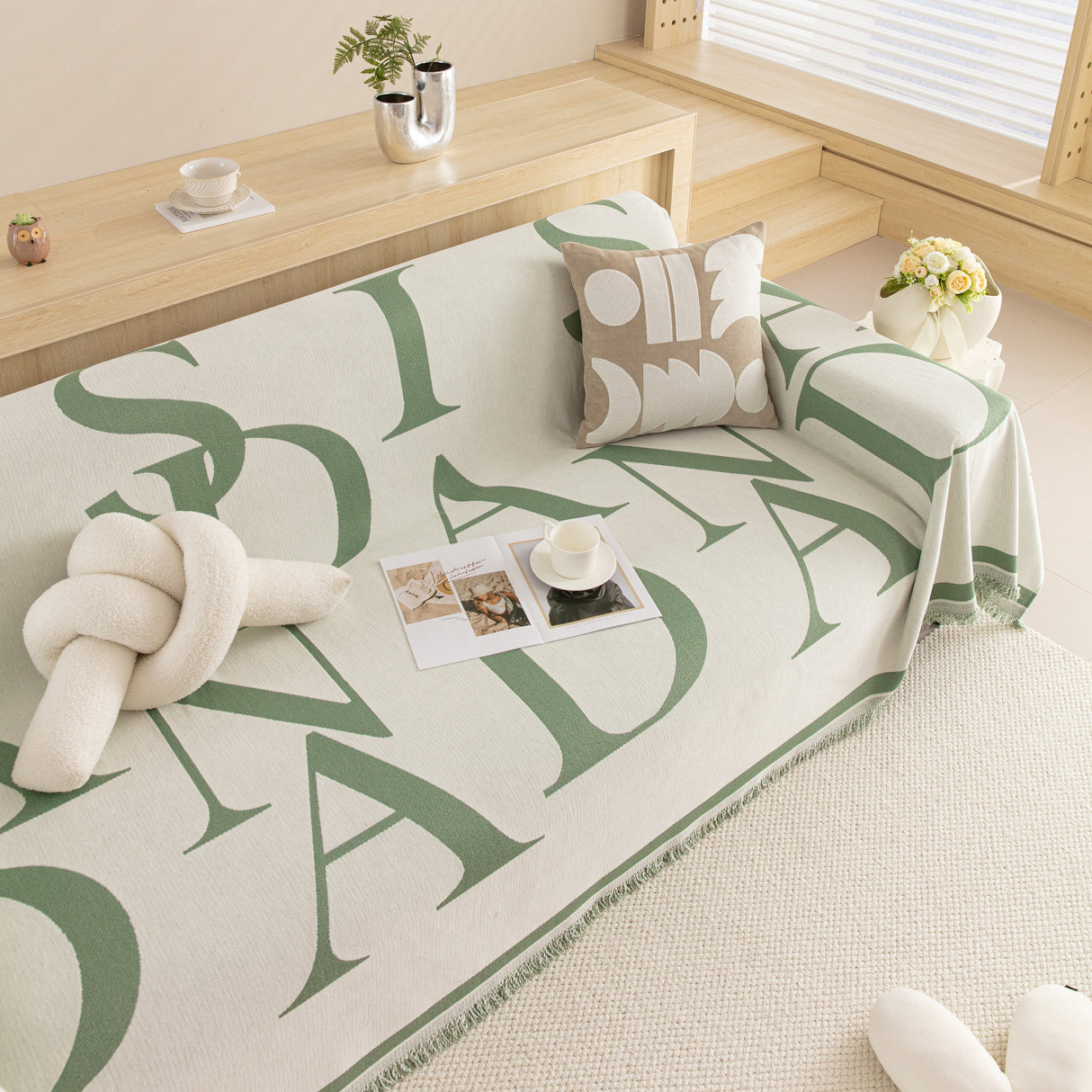 Chenille Jacquard Alphabet Sofa Blanket Cover, L Shape Sofa Cover, Reversible Couch Covers for Dogs