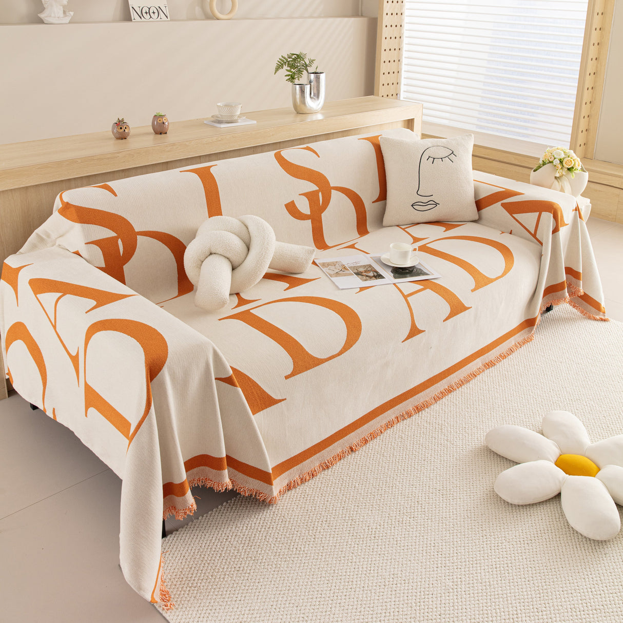 Chenille Jacquard Alphabet Sofa Blanket Cover, L Shape Sofa Cover, Reversible Couch Covers for Dogs