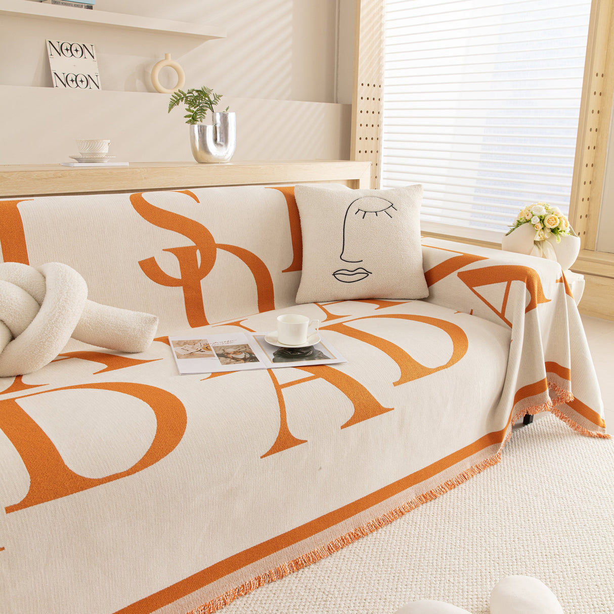 Chenille Jacquard Alphabet Sofa Blanket Cover, L Shape Sofa Cover, Reversible Couch Covers for Dogs