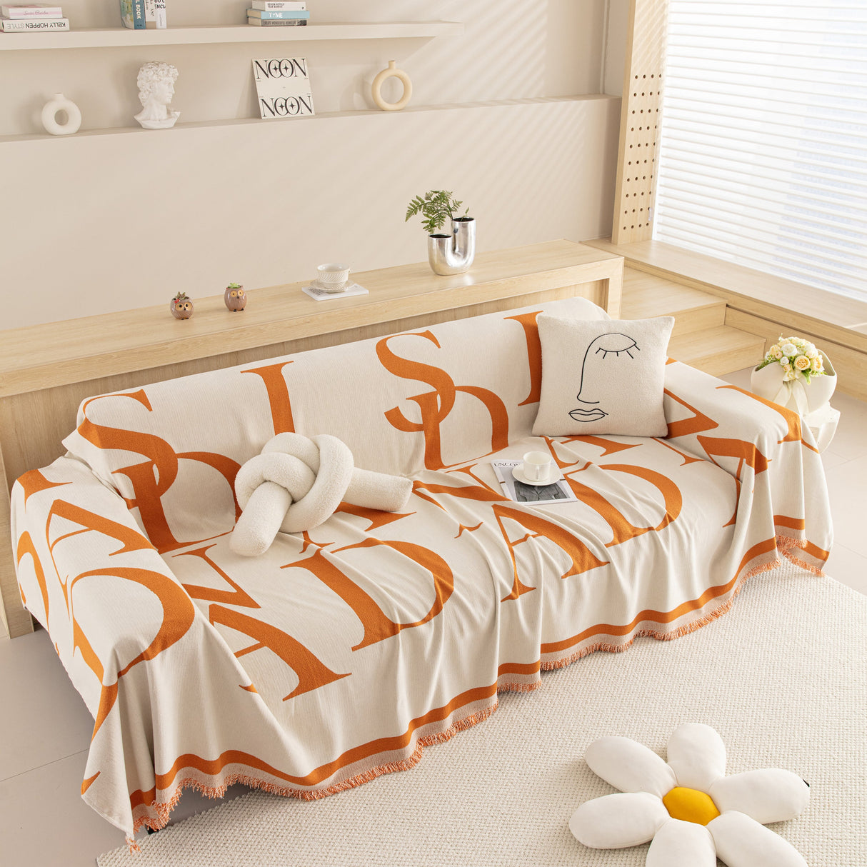 Chenille Jacquard Alphabet Sofa Blanket Cover, L Shape Sofa Cover, Reversible Couch Covers for Dogs