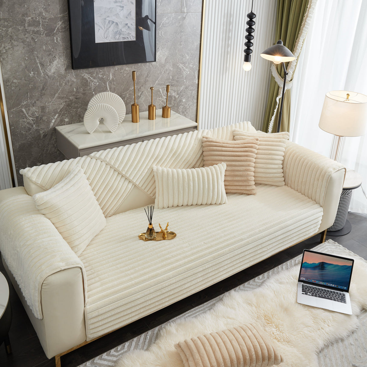 Winter Thickened Rabbit Plush Non-slip Sofa Cushion, Faux Fur Fluffy Furniture Protector