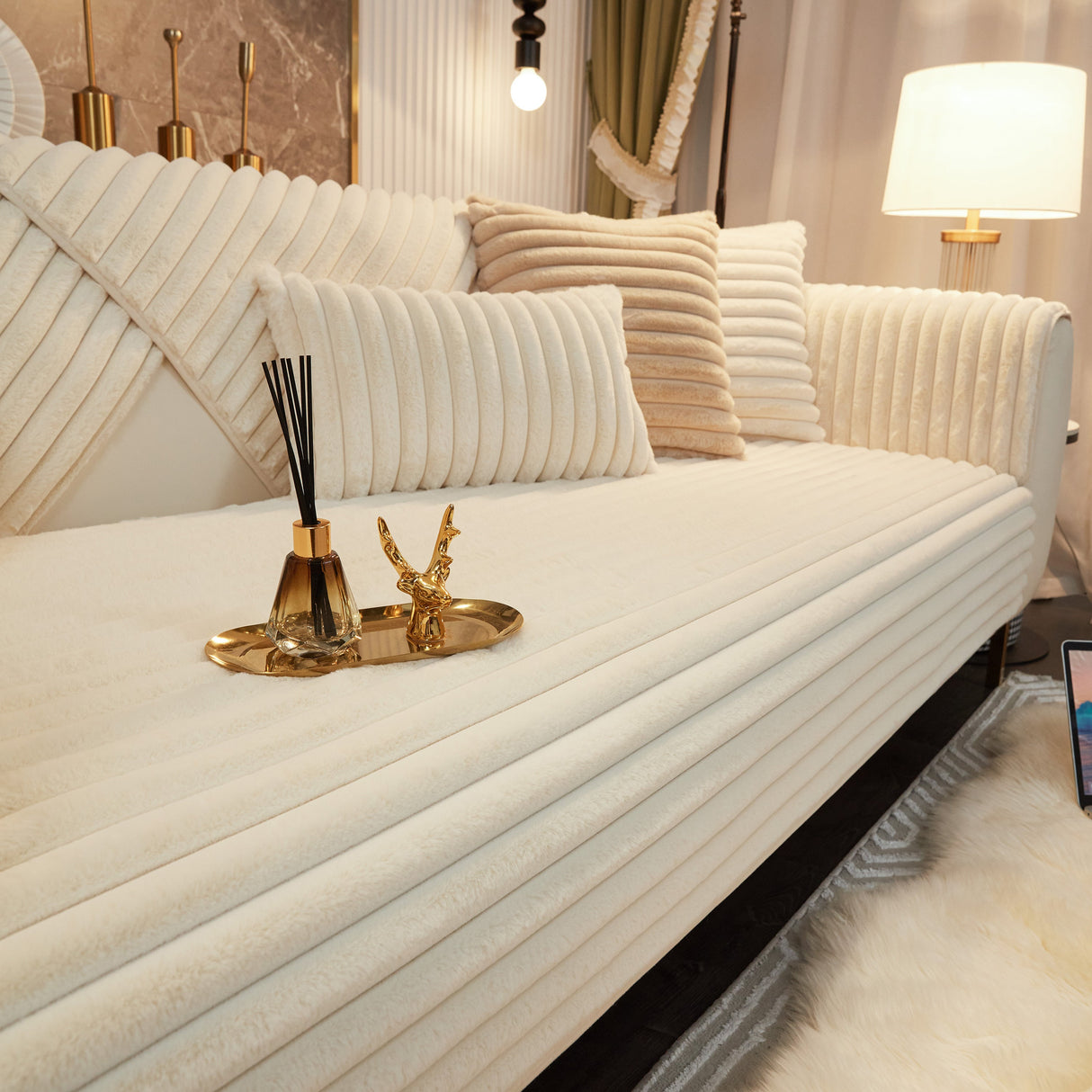 Winter Thickened Rabbit Plush Non-slip Sofa Cushion, Faux Fur Fluffy Furniture Protector