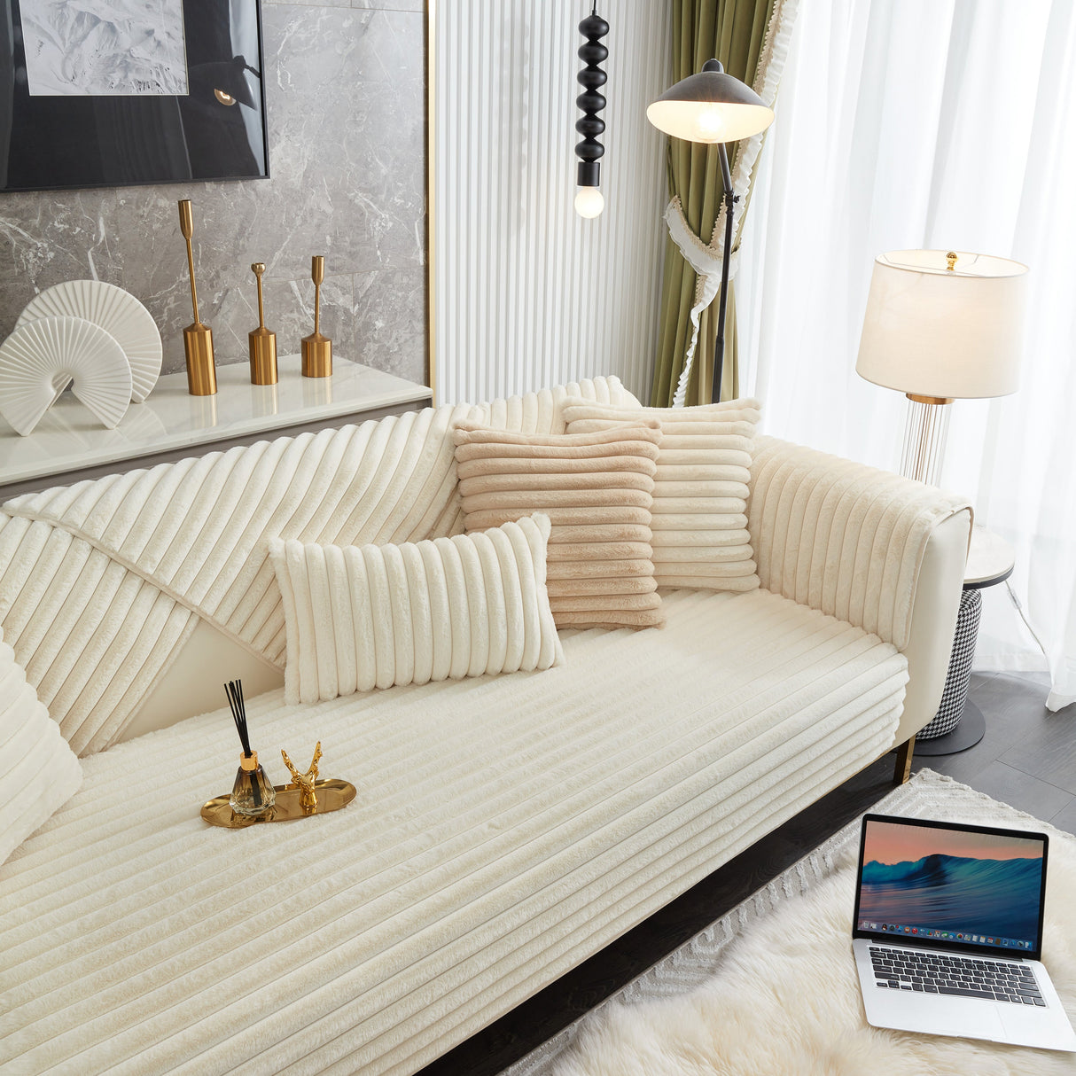 Winter Thickened Rabbit Plush Non-slip Sofa Cushion, Faux Fur Fluffy Furniture Protector