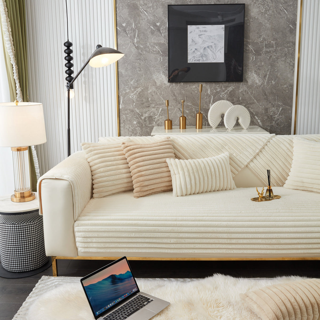 Winter Thickened Rabbit Plush Non-slip Sofa Cushion, Faux Fur Fluffy Furniture Protector