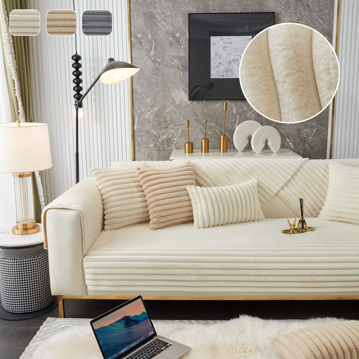 Winter Thickened Rabbit Plush Non-slip Sofa Cushion, Faux Fur Fluffy Furniture Protector