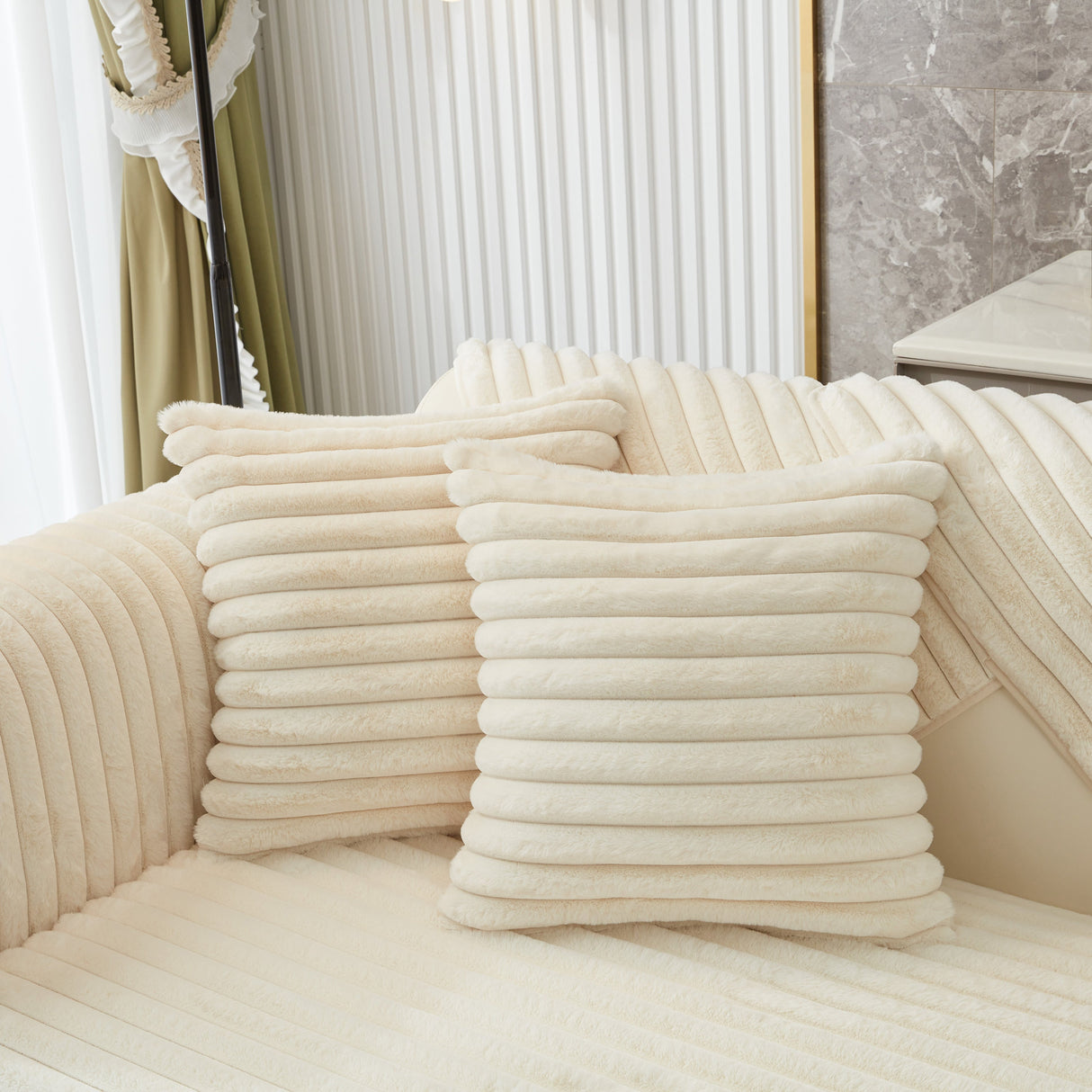 Winter Thickened Rabbit Plush Non-slip Sofa Cushion, Faux Fur Fluffy Furniture Protector