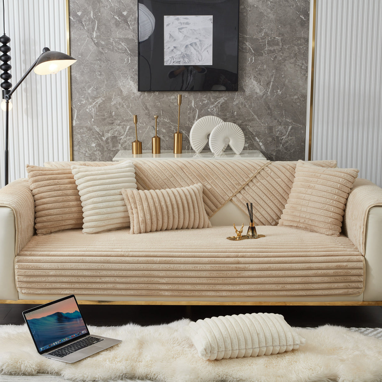 Winter Thickened Rabbit Plush Non-slip Sofa Cushion, Faux Fur Fluffy Furniture Protector