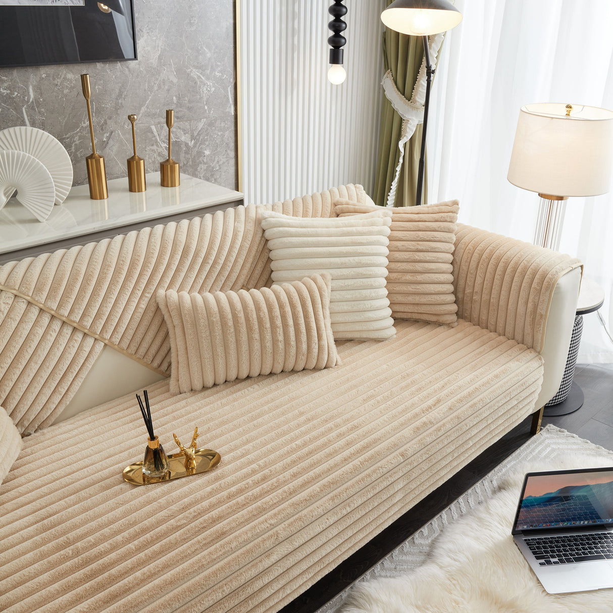 Winter Thickened Rabbit Plush Non-slip Sofa Cushion, Faux Fur Fluffy Furniture Protector