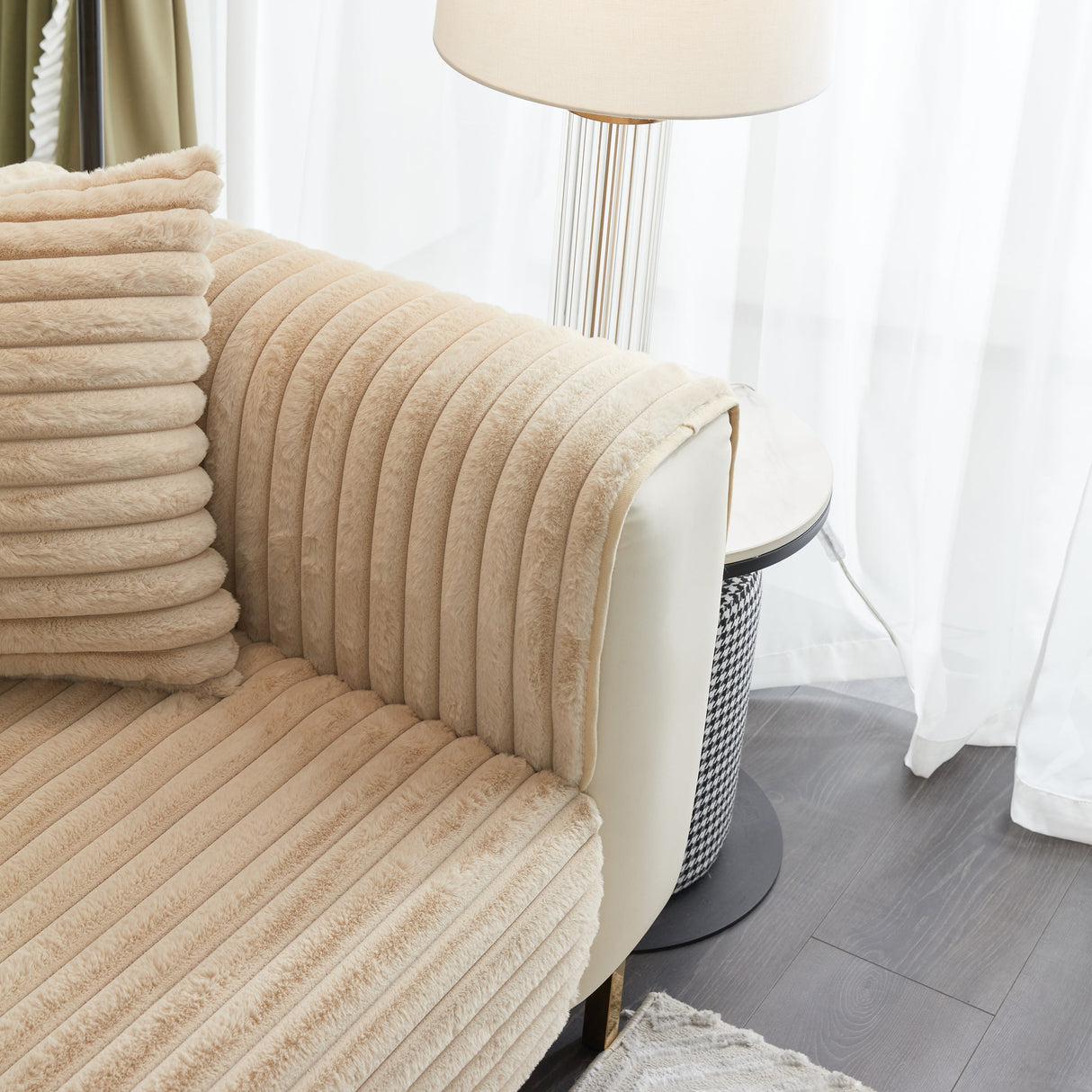 Winter Thickened Rabbit Plush Non-slip Sofa Cushion, Faux Fur Fluffy Furniture Protector