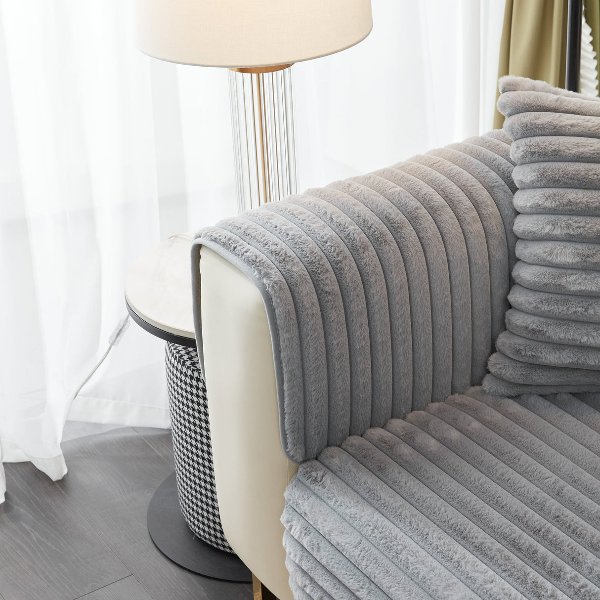 Winter Thickened Rabbit Plush Non-slip Sofa Cushion, Faux Fur Fluffy Furniture Protector