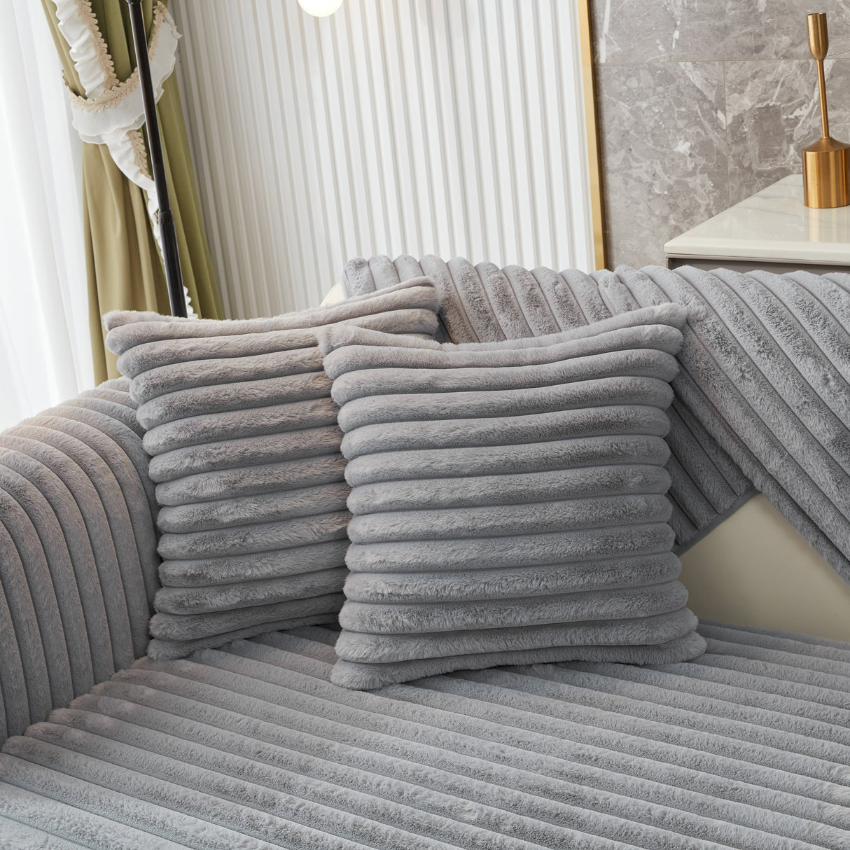 Winter Thickened Rabbit Plush Non-slip Sofa Cushion, Faux Fur Fluffy Furniture Protector