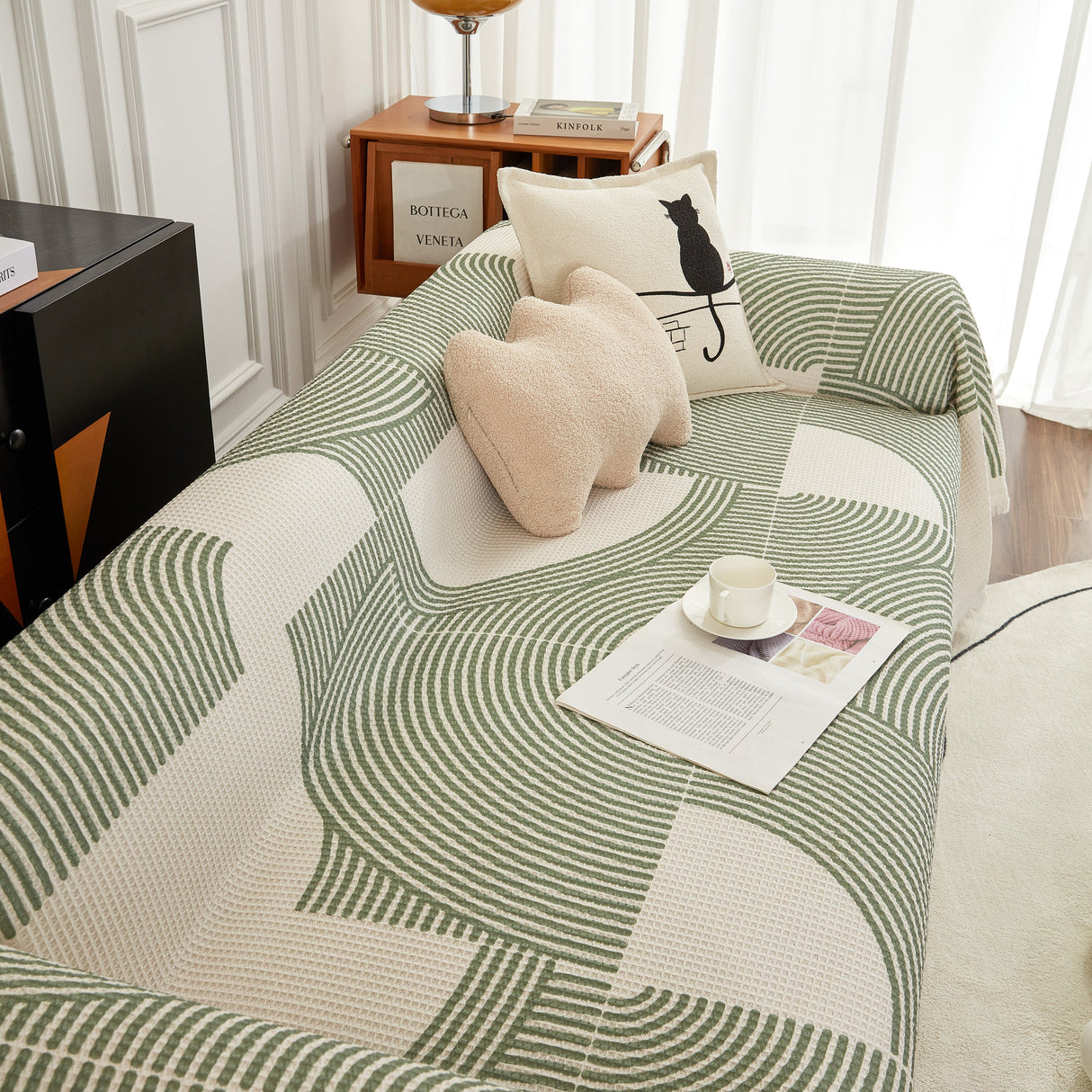 Cotton Jacquard Lucky Gather Sofa Cover Blanket, L Shaped Couch Cover, Sofa Throw Cover