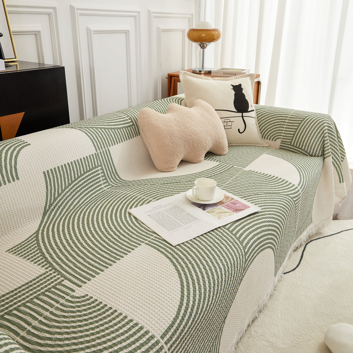 Cotton Jacquard Lucky Gather Sofa Cover Blanket, L Shaped Couch Cover, Sofa Throw Cover