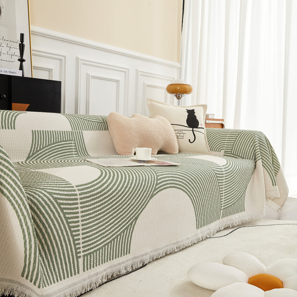 Cotton Jacquard Lucky Gather Sofa Cover Blanket, L Shaped Couch Cover, Sofa Throw Cover