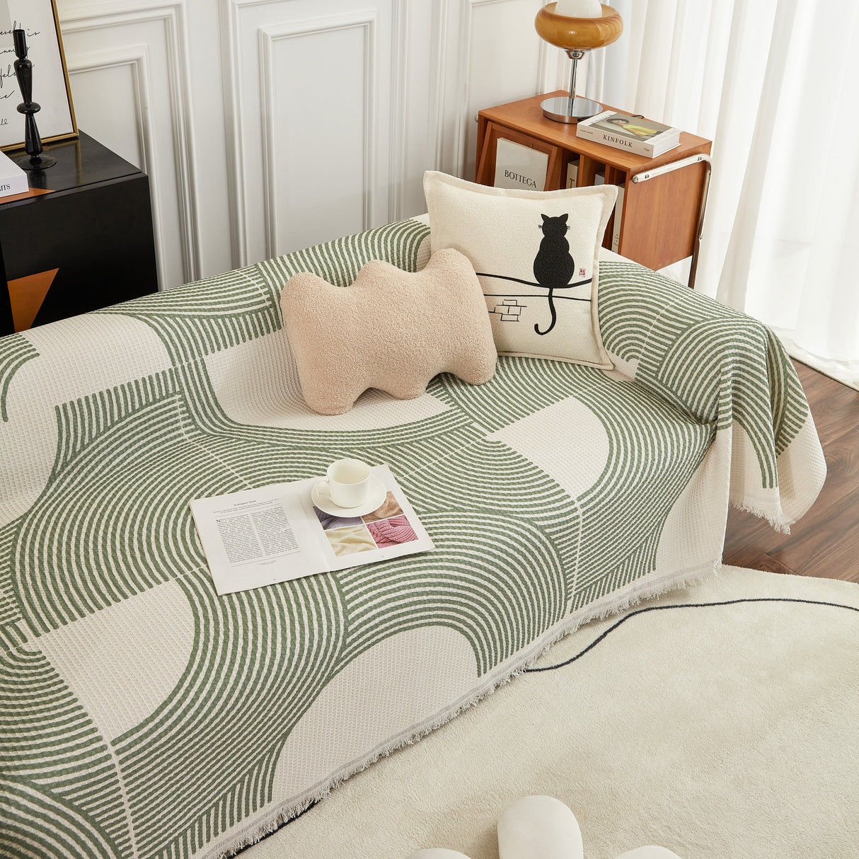 Cotton Jacquard Lucky Gather Sofa Cover Blanket, L Shaped Couch Cover, Sofa Throw Cover