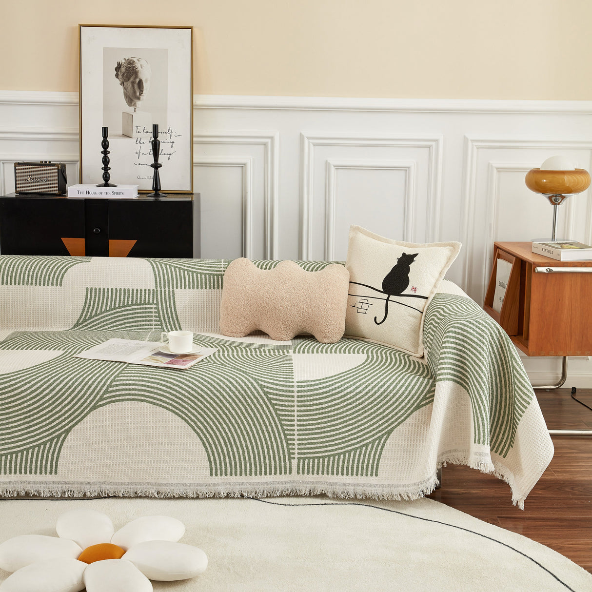 Cotton Jacquard Lucky Gather Sofa Cover Blanket, L Shaped Couch Cover, Sofa Throw Cover