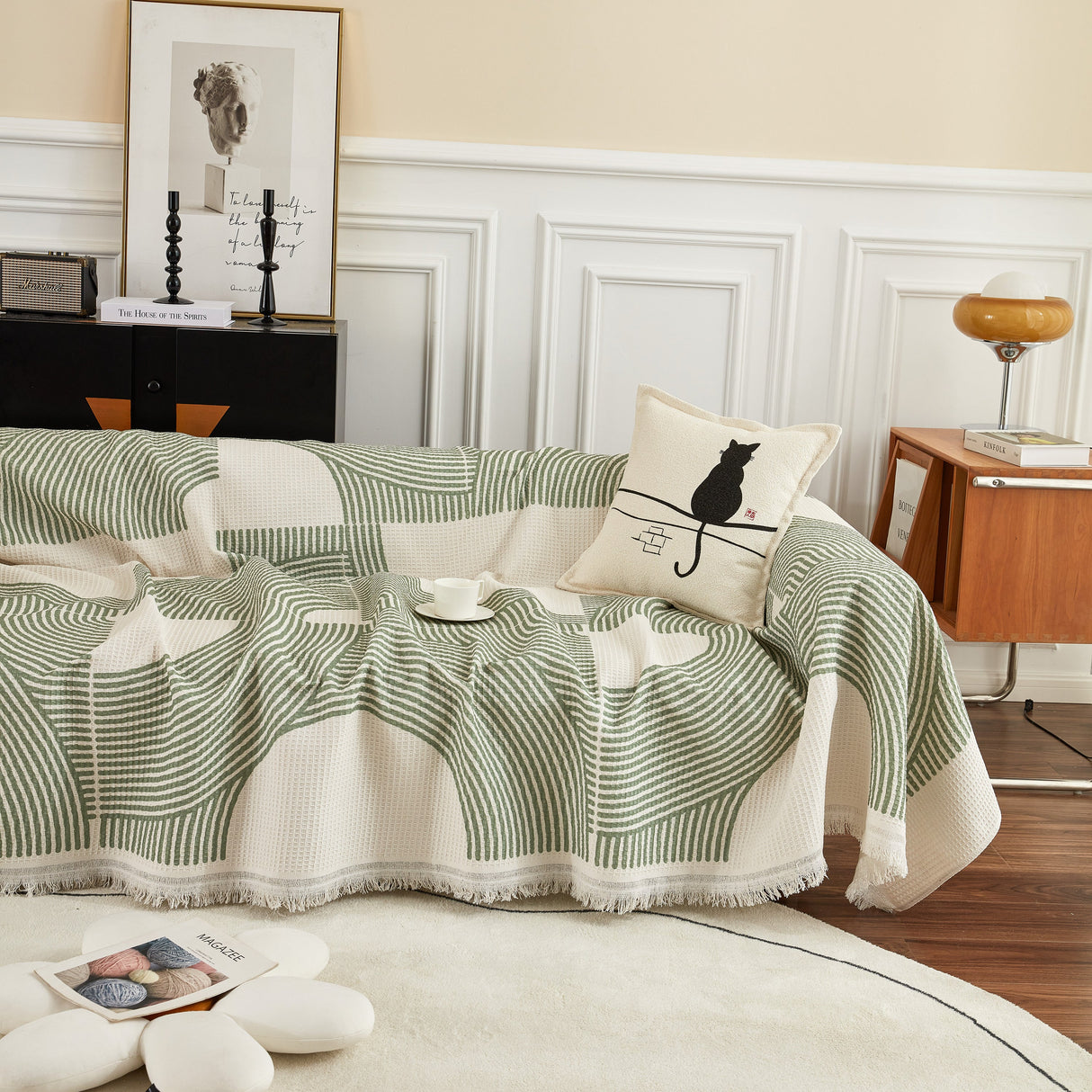 Cotton Jacquard Lucky Gather Sofa Cover Blanket, L Shaped Couch Cover, Sofa Throw Cover