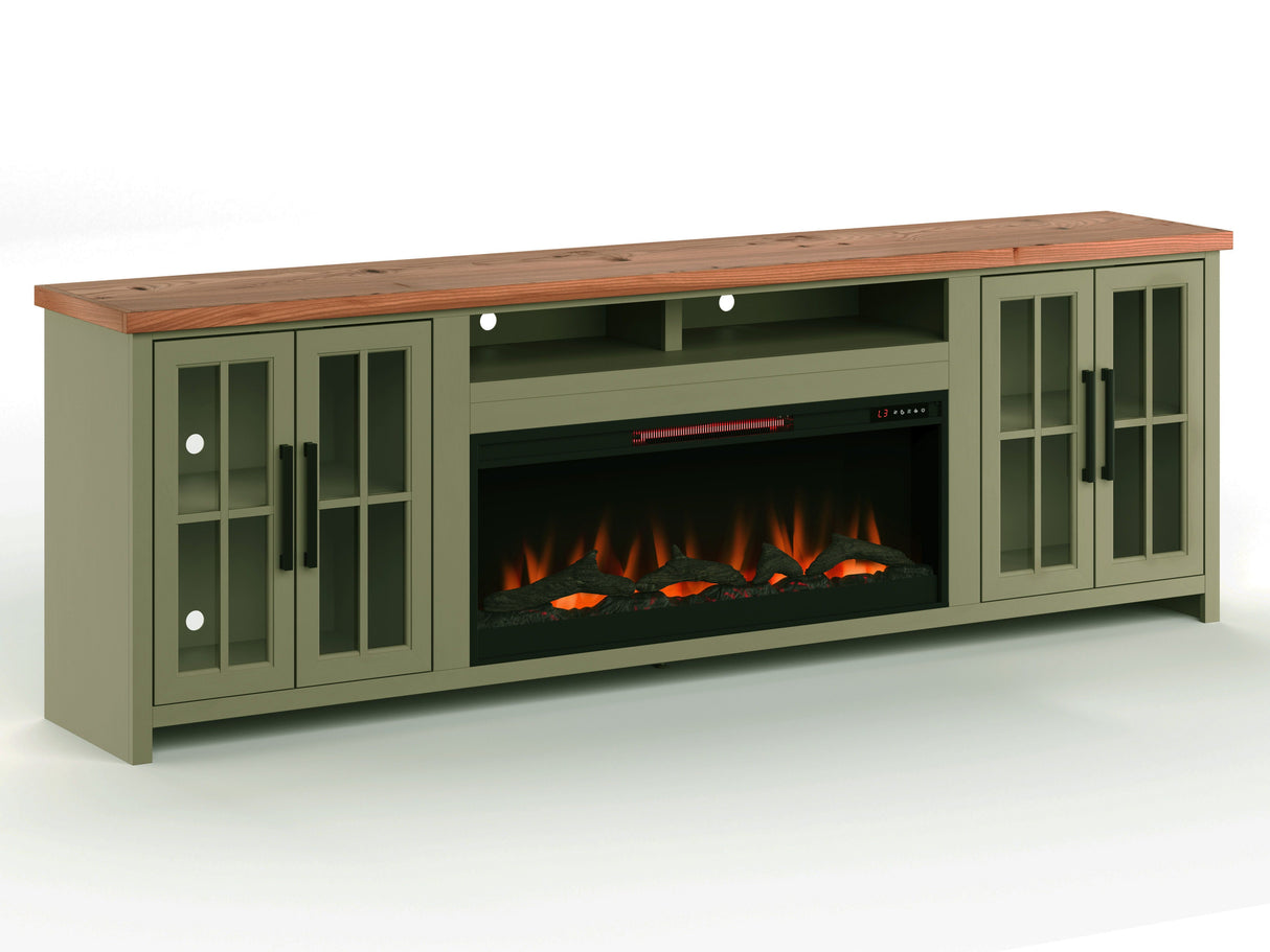 Vineyard - 97" Fireplace TV Stand Console For TVs Up To 100" - Sage Green And Fruitwood Finish by Couch.com
