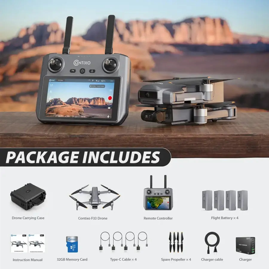 Contixo F33 Vortex | Travel Bundle - Professional 4K UHD GPS Drone - 42 Min Flight X 4, Brushless Motors, Advanced Smart Modes