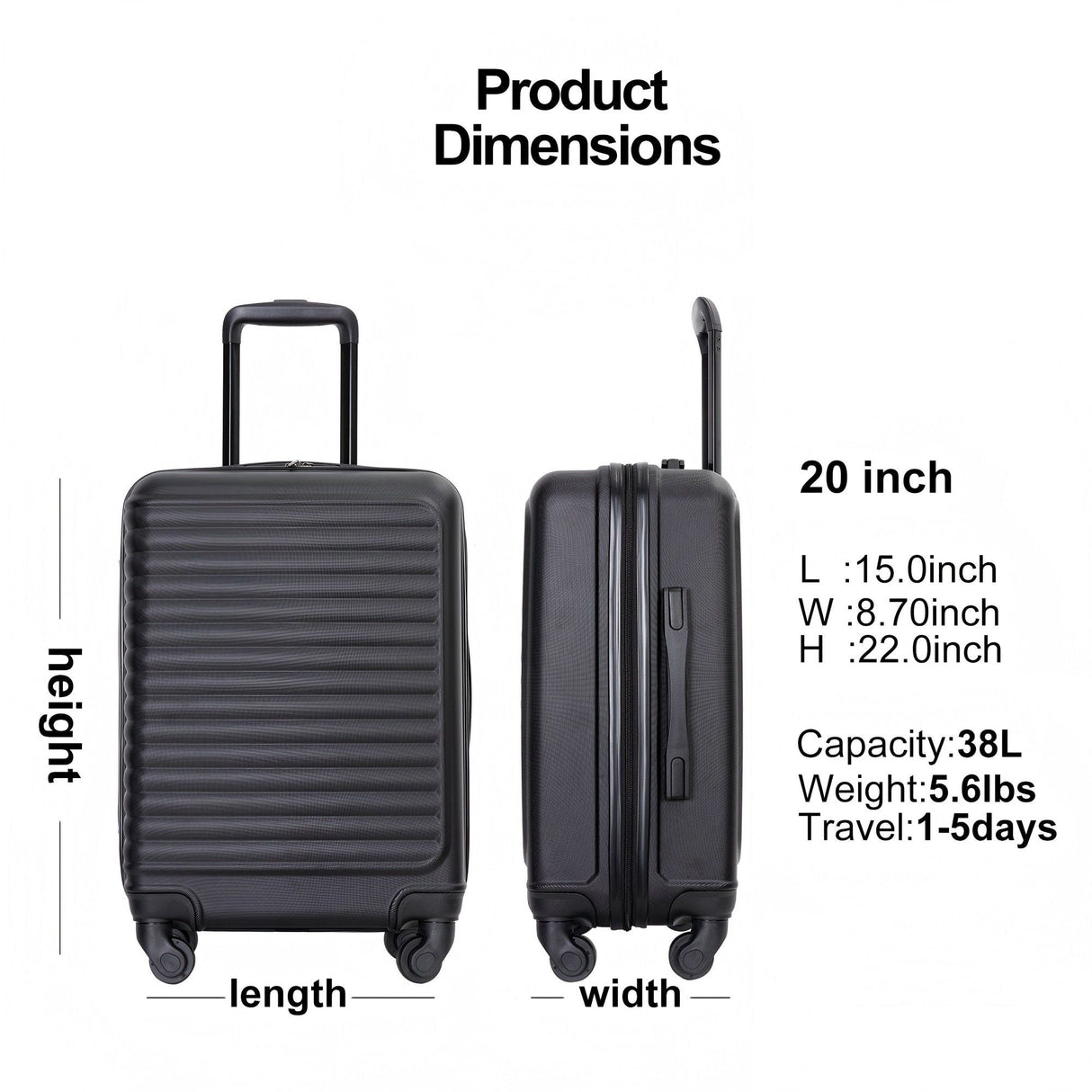 20" Carry On Luggage Lightweight Suitcase, Spinner Wheels by Couch.com