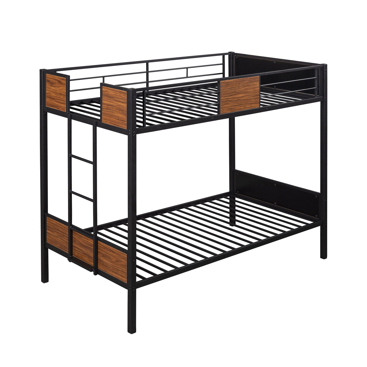 Twin Over Twin Bunk Bunk Bed With Safety Rail, Built In Ladder For Bedroom - Brown by Couch.com