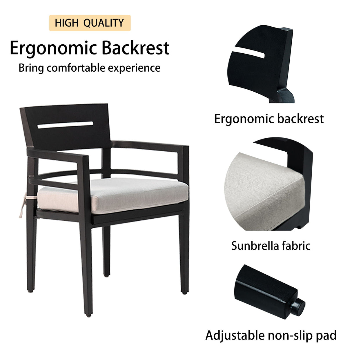 5 Piece Outdoor Patio Modern Dining Set, Including 4 Dining Chairs Sunbrella Fabric Cushioned And Square Dining Table With Umbrella Hole - Ember Black by Couch.com