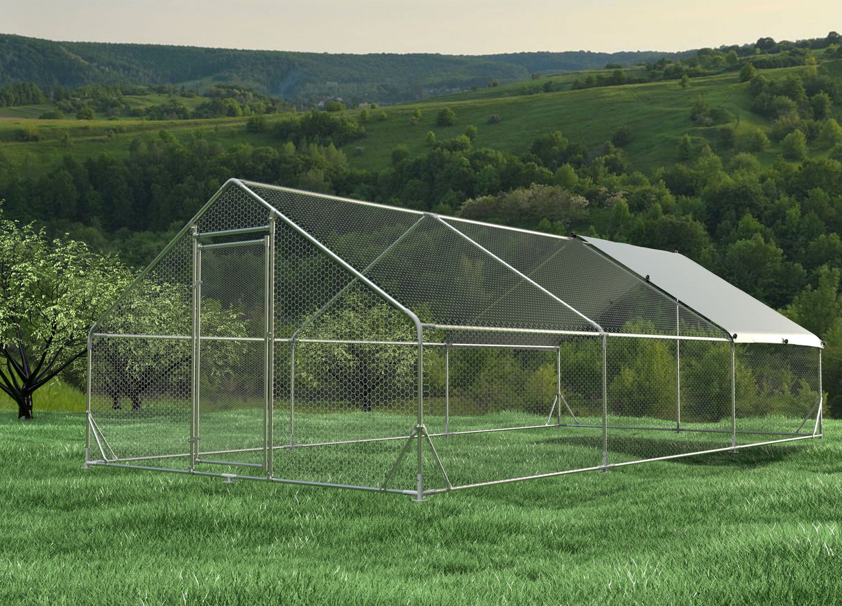 Large Metal Chicken Coop, Walk In Poultry Cage Hen Run House Rabbits Habitat Cage Spire Shaped Coop With Waterproof And Anti Ultraviolet Cover by Couch.com