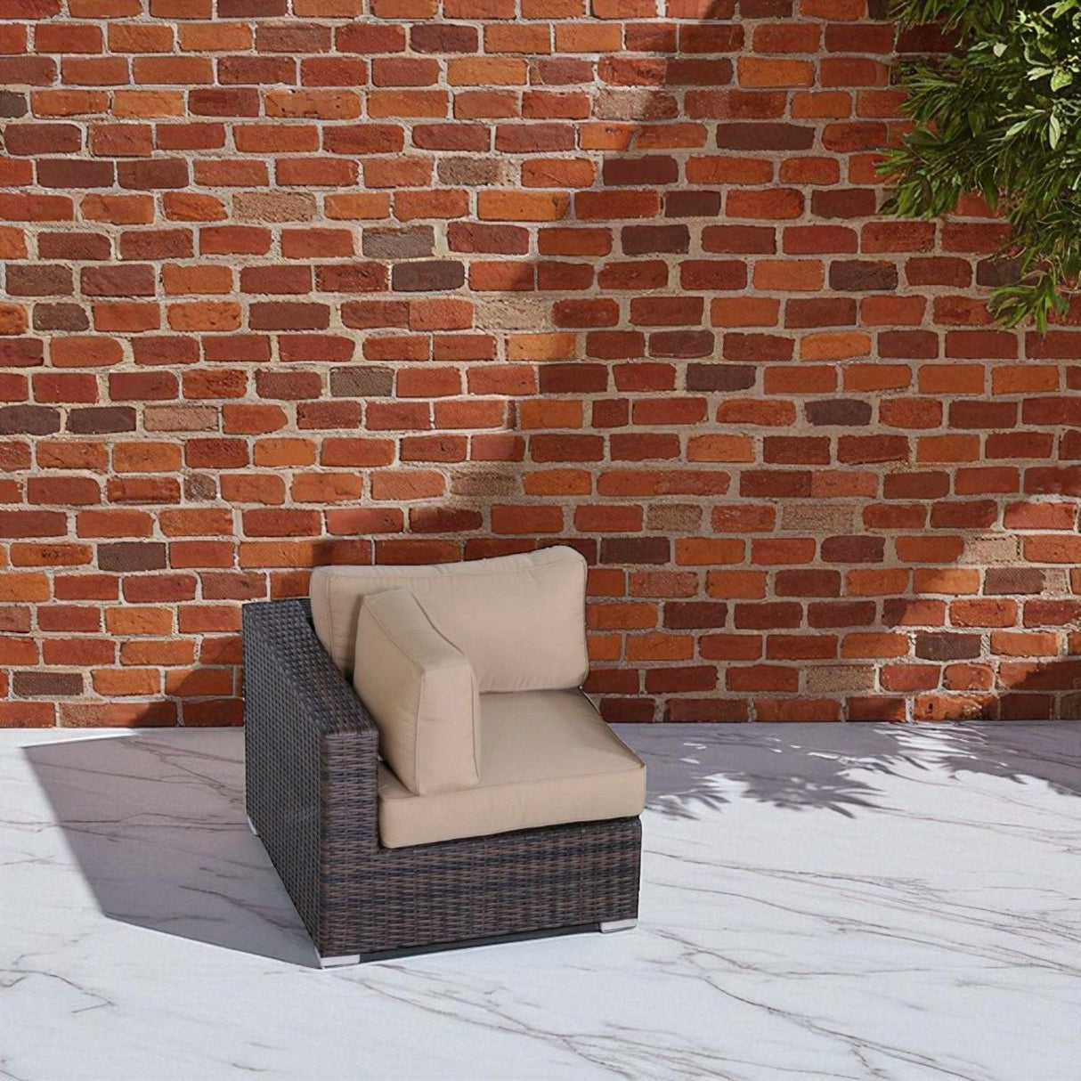 Outdoor 33" Wide Corner Wedge With Cushions - Beige / Brown