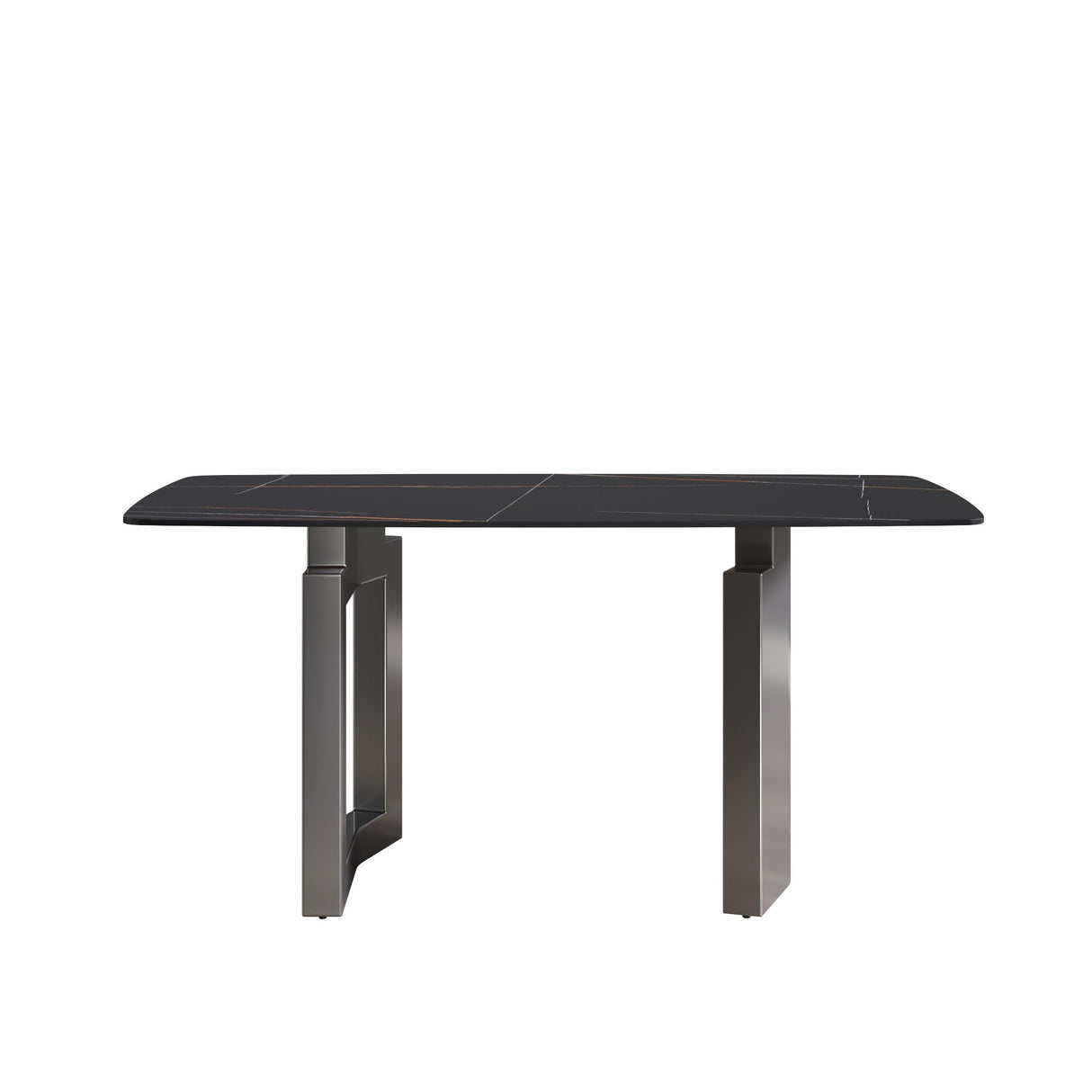 63" Modern Artificial Stone Black Curved Black Metal Leg Dining Table, 6 People - Black by Couch.com