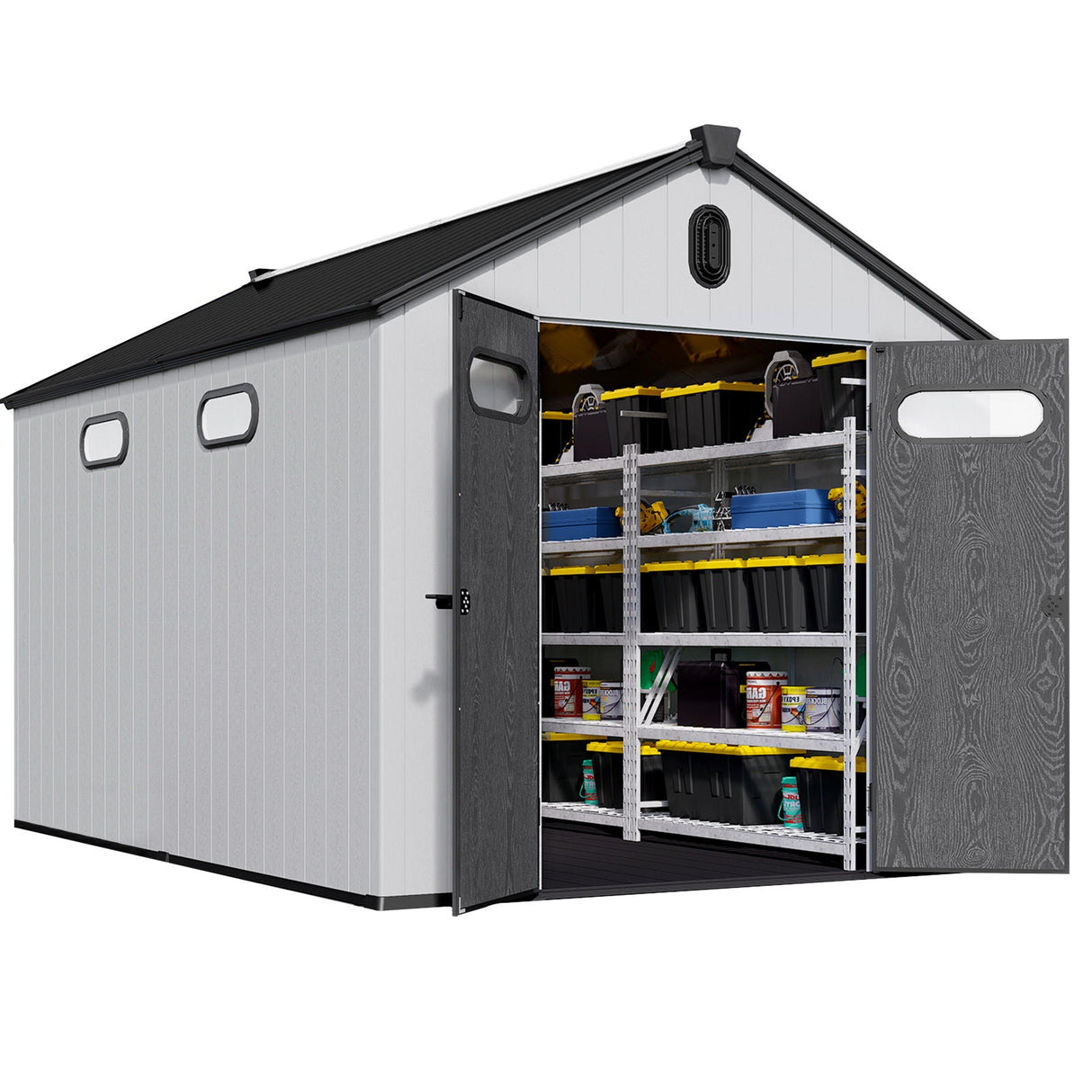 8 Ft. W X 12 Ft. D Plastic Storage Shed With Floor - Black / Gray by Couch.com