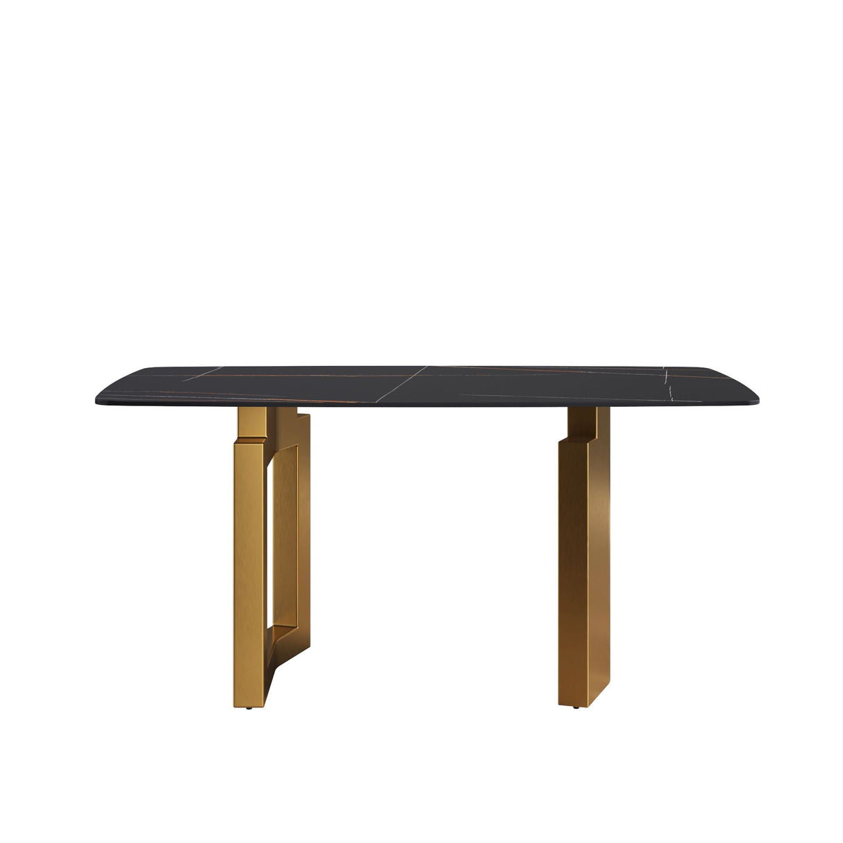 63" Artificial Stone Curved Golden Metal Leg Dining Table, 6 People - Black / Gold by Couch.com