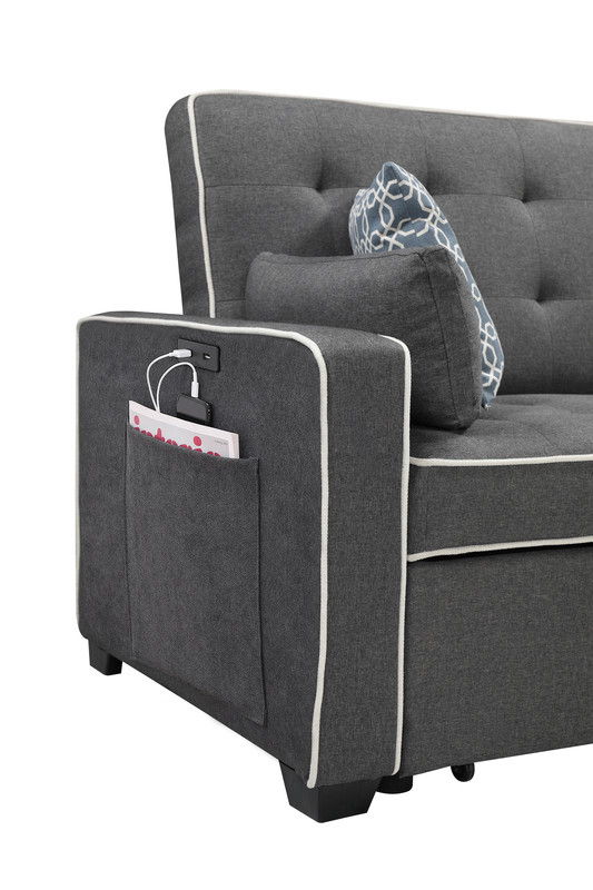 Cody - Modern Fabric Sleeper Sofa With 2 USB Charging Ports And 4 Accent Pillows - Gray by Couch.com