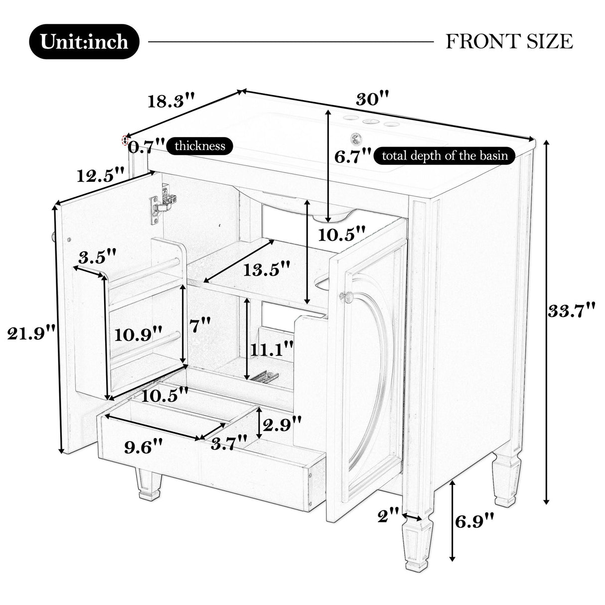 30" Bathroom Vanity With Sink, 2 Doors With Shelf, Soft Close Door Hinges, Vintage Style - Green by Couch.com