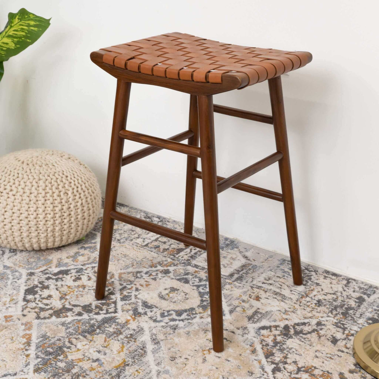 Maya - Genuine Leather Stool - Rustic / Tan by Couch.com