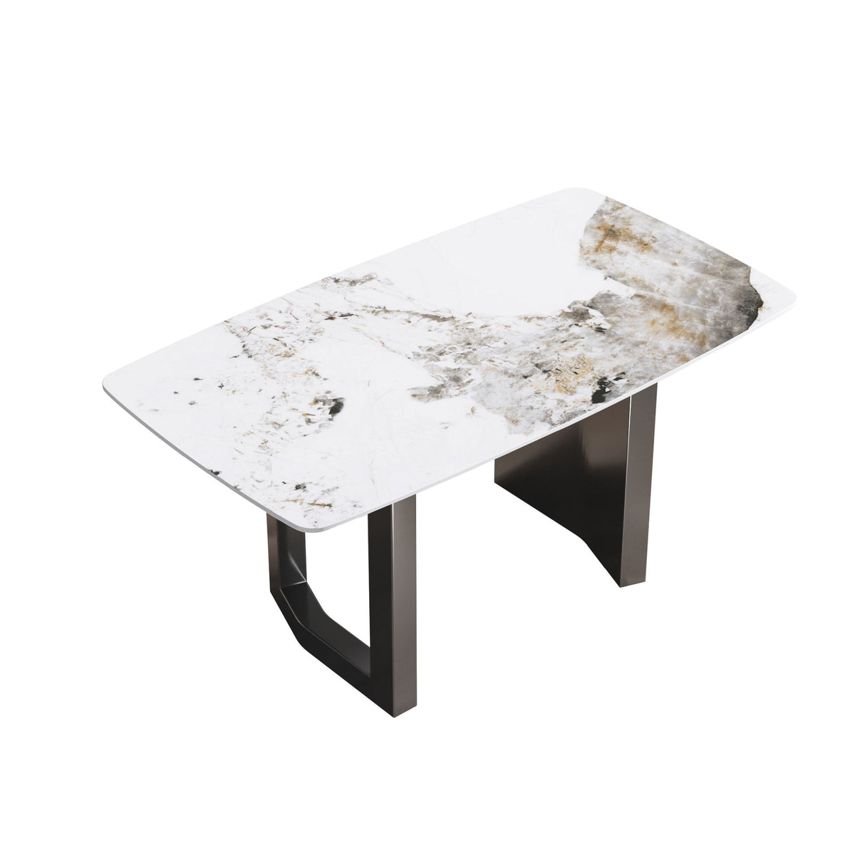 63" Modern Artificial Stone Pandora White Curved Metal Leg Dining Table, 6 People - Antique White / Black by Couch.com