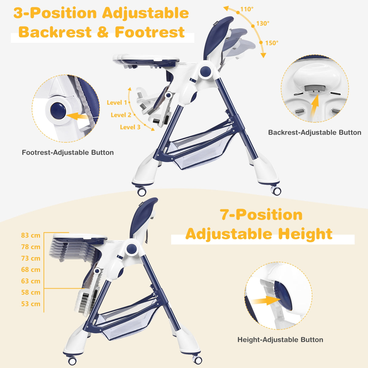 A-Shaped High Chair with 4 Lockable Wheels-Black