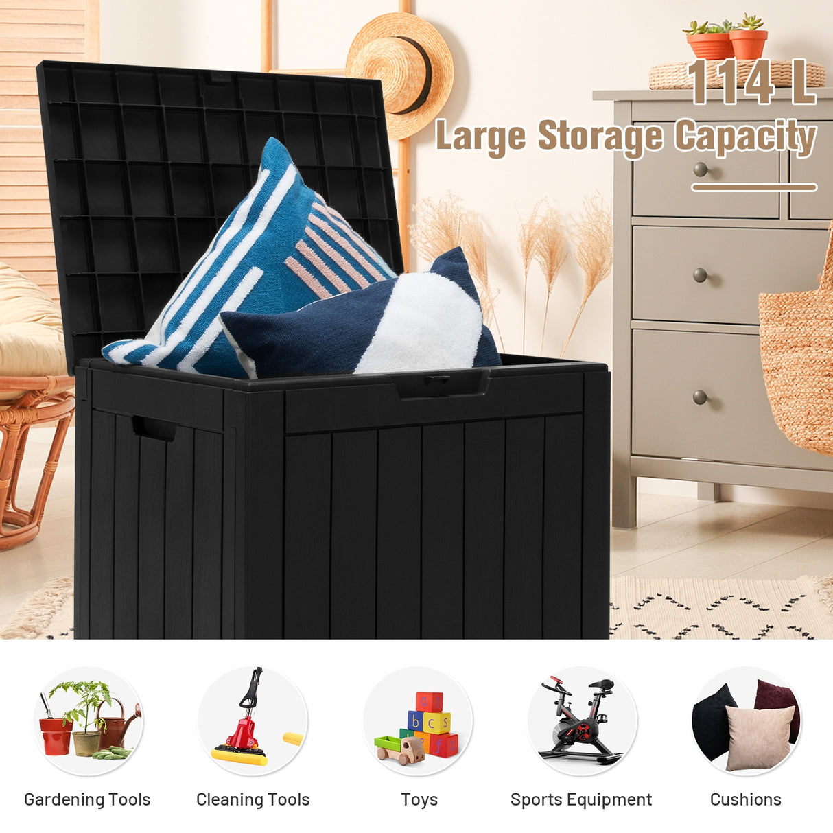 30 Gallon Deck Box Storage Container Seating Tools-Black
