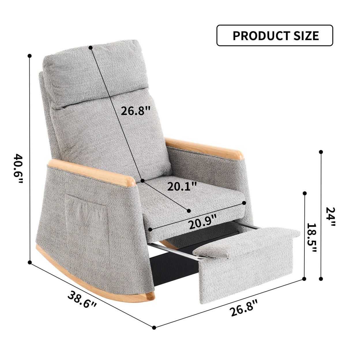 Accent Rocking Chair With Footrest, High Back Rubber Wood Rocking Legs Bedroom Living Space by Couch.com
