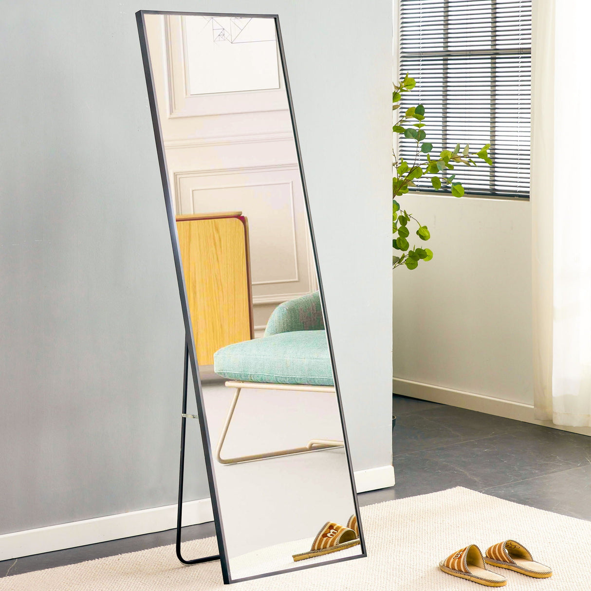 Aluminum Frame Minimalist Mirror, Bathroom Bedroom Wall Mirror, Elevating Contemporary Interiors, Can Be Wall Mounted Or Opened As A Standing Mirror - Black by Couch.com