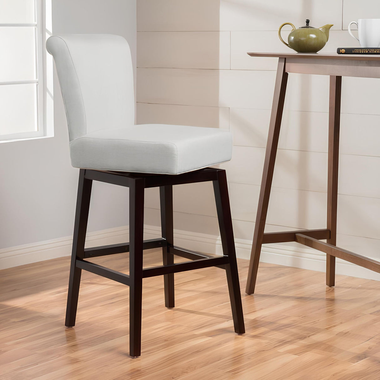 Quicksilvered - Upholstered Swivel Counter Stool With Wood Legs - Beige by Couch.com